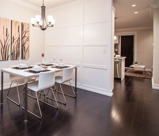 16458 23A Avenue, Surrey, BC V3Z 0L9, Canada Dining room featuring luxurious wainscot paneling and a timeless hanging light fixture!