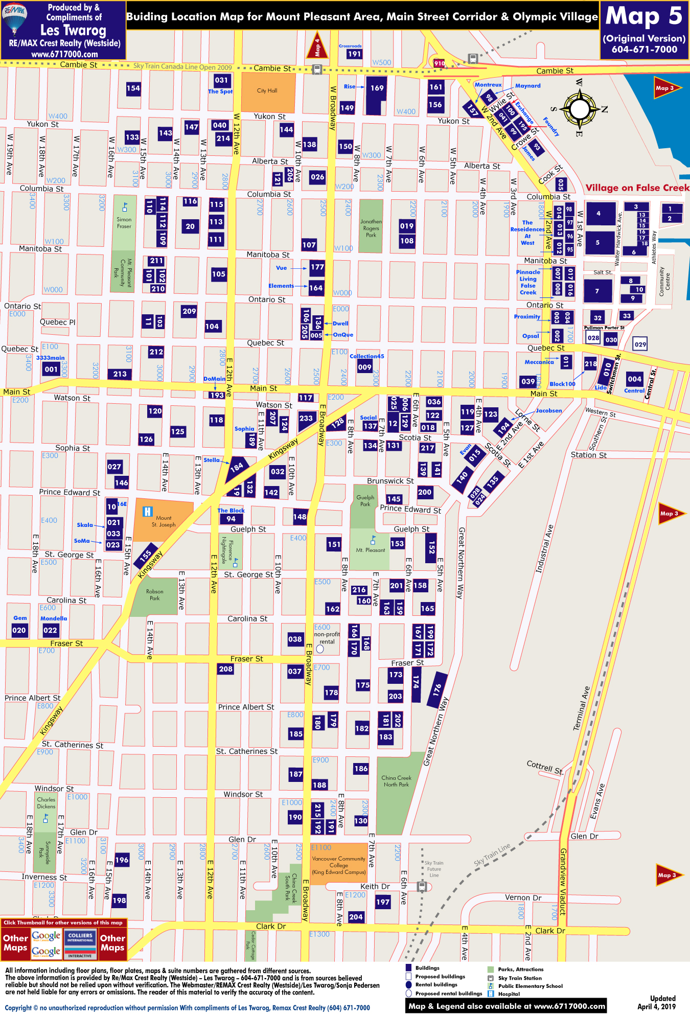 Detailed Interactive Downtown Vancouver Building Location Maps with Individual Building Listings & Sale History Including Rentals for MAP 5 - Mount Pleasant Area