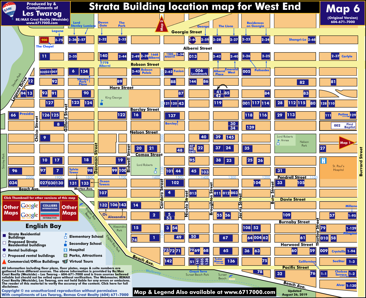 Detailed Interactive Downtown Vancouver Building Location Maps with Individual Building Listings & Sale History Including Rentals for MAP 6 - Vancouver West End